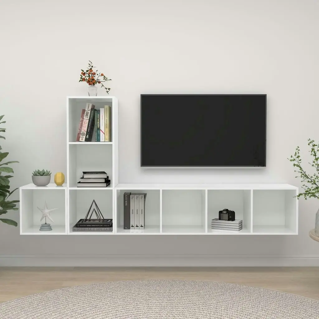 3 Piece TV Cabinet Set High Gloss White Engineered Wood 3079832