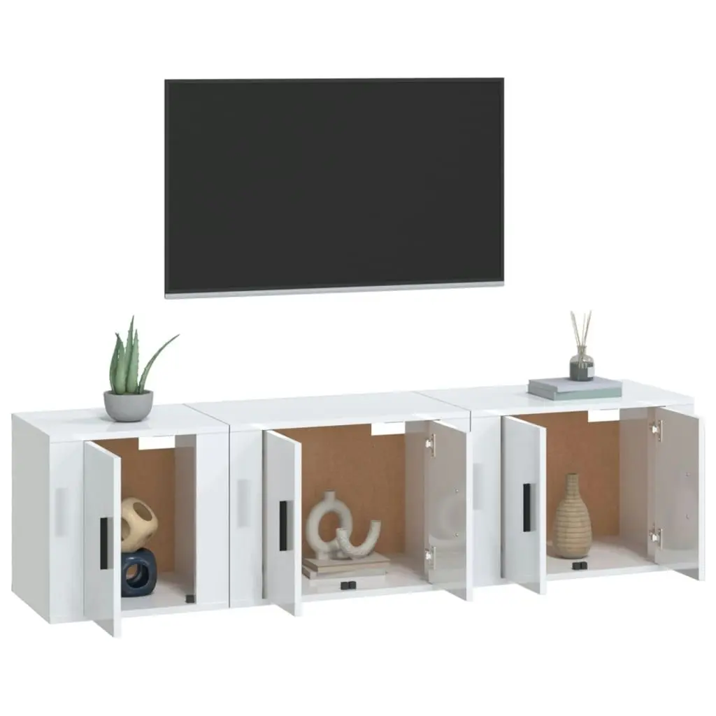 3 Piece TV Cabinet Set High Gloss White Engineered Wood 3188440