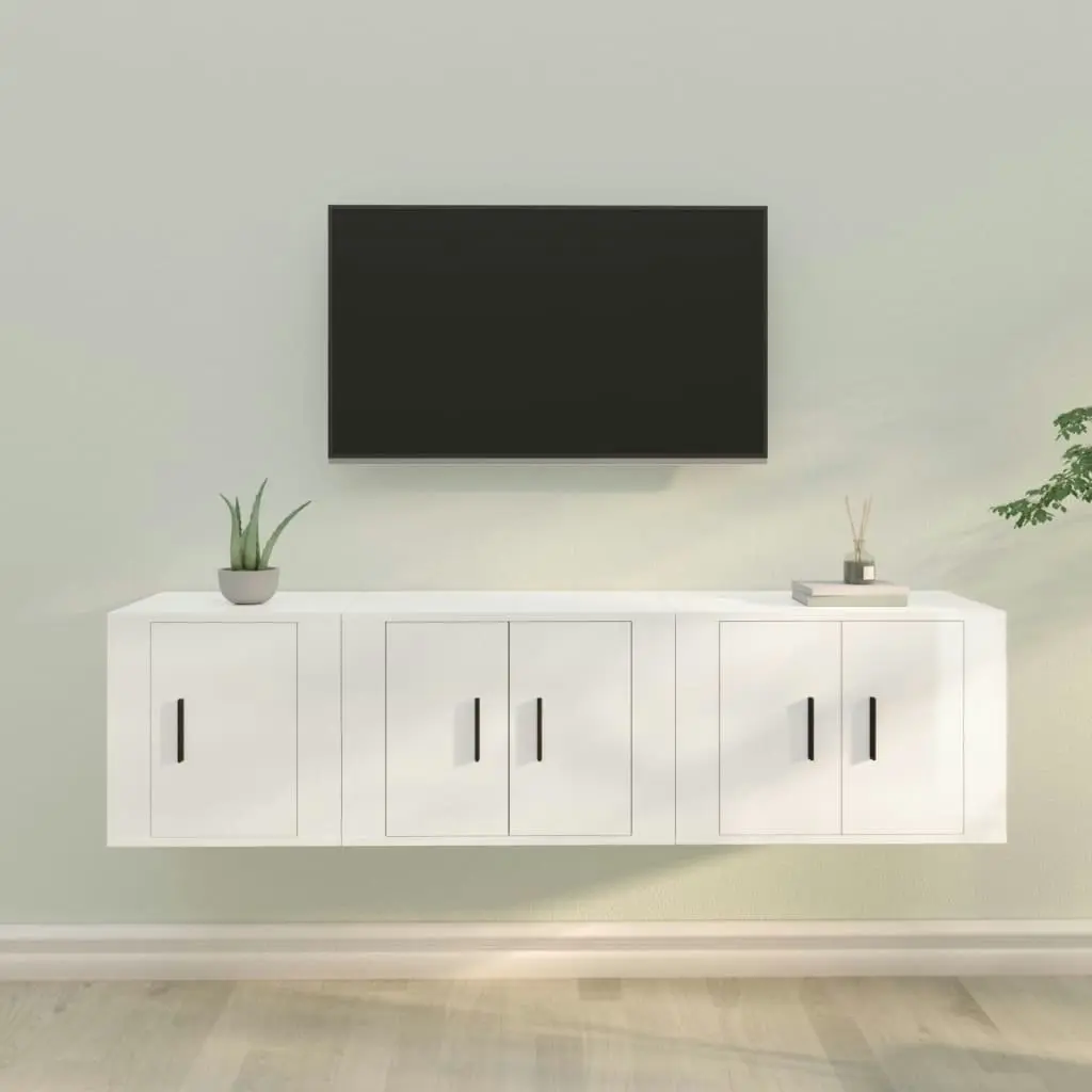 3 Piece TV Cabinet Set High Gloss White Engineered Wood 3188440