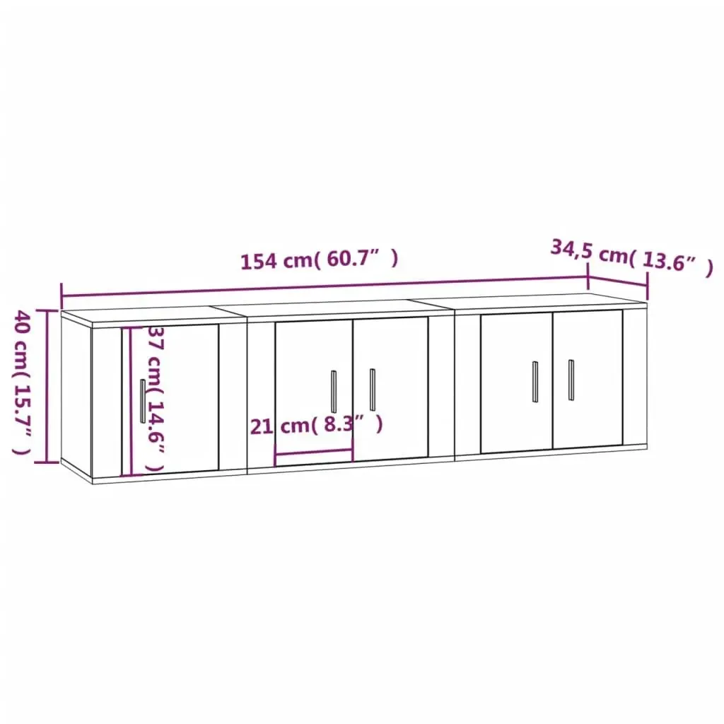 3 Piece TV Cabinet Set High Gloss White Engineered Wood 3188440