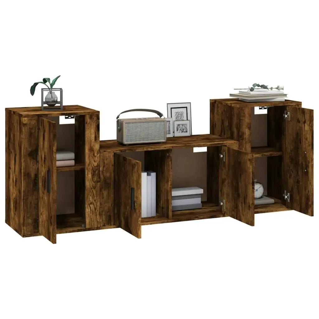 3 Piece TV Cabinet Set Smoked Oak Engineered Wood 3188507