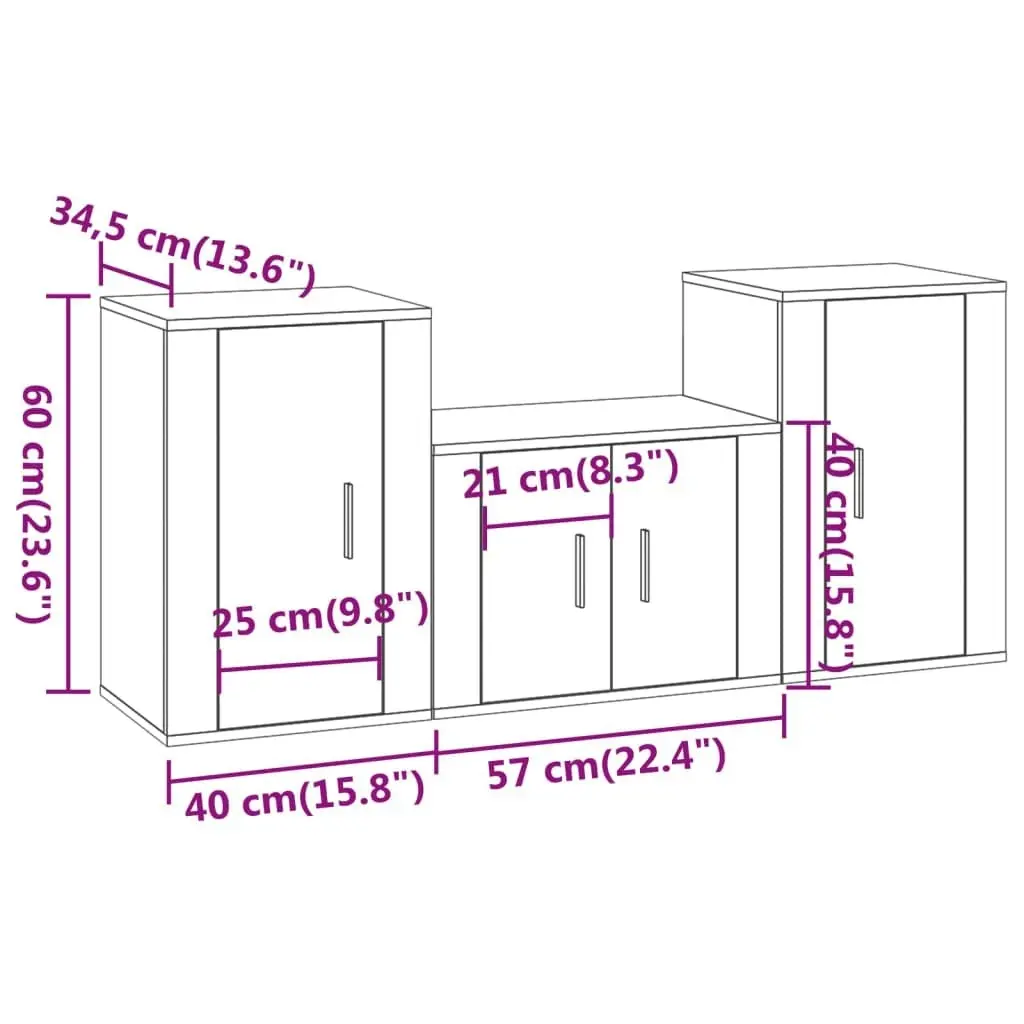 3 Piece TV Cabinet Set Smoked Oak Engineered Wood 3188499