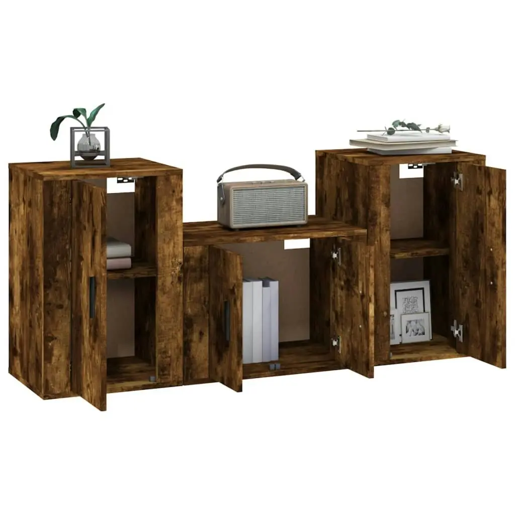 3 Piece TV Cabinet Set Smoked Oak Engineered Wood 3188499