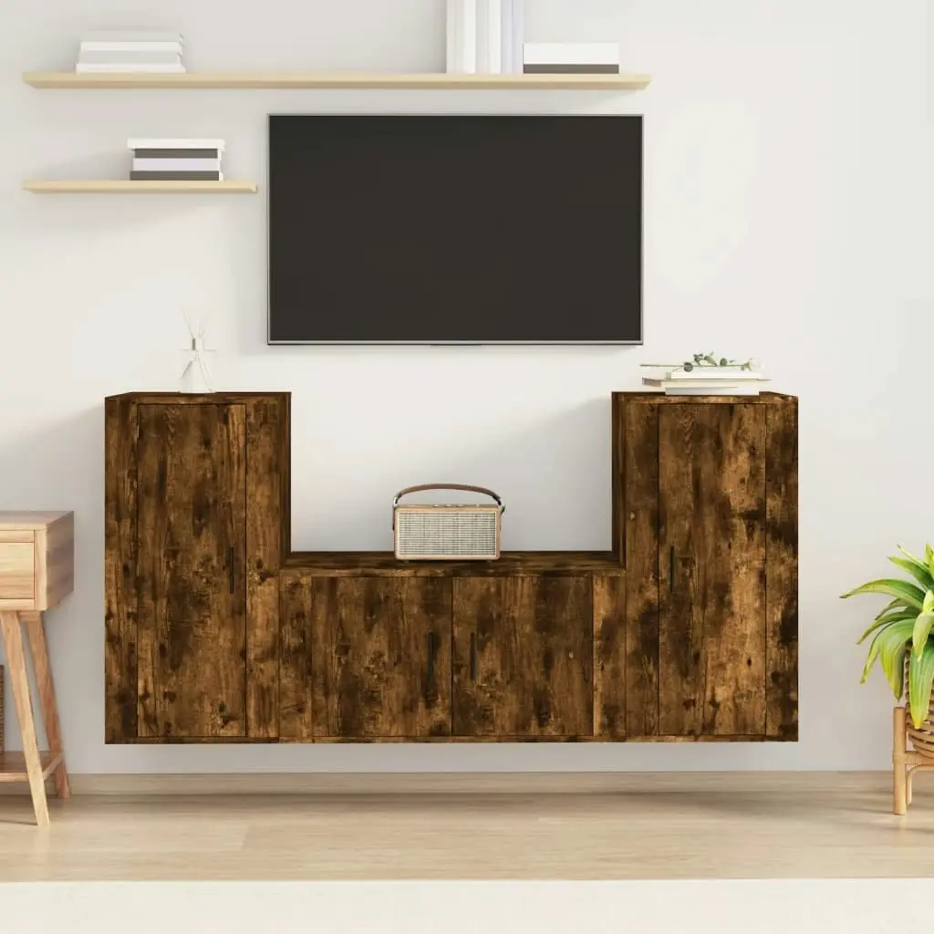 3 Piece TV Cabinet Set Smoked Oak Engineered Wood 3188531