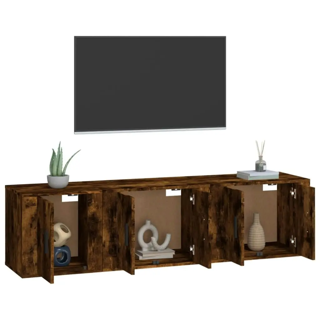 3 Piece TV Cabinet Set Smoked Oak Engineered Wood 3188443