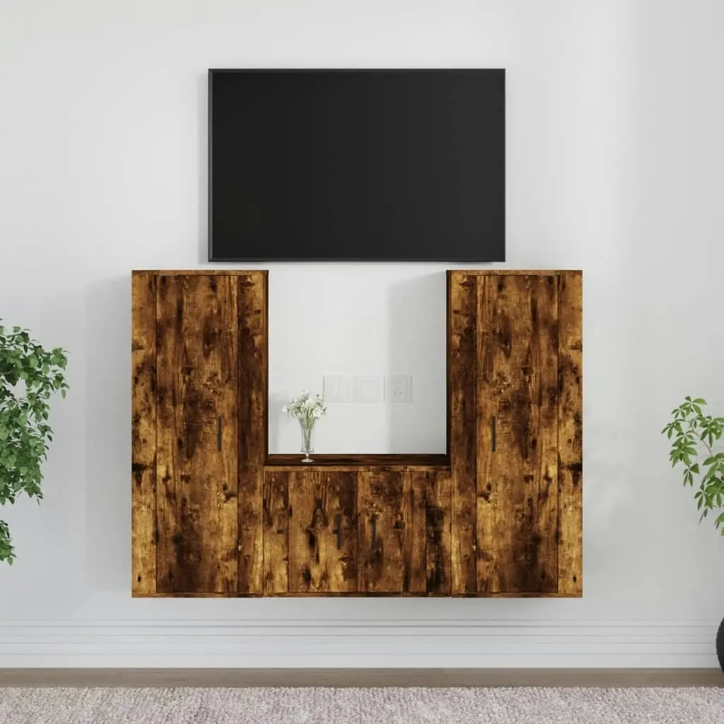 3 Piece TV Cabinet Set Smoked Oak Engineered Wood 3188747