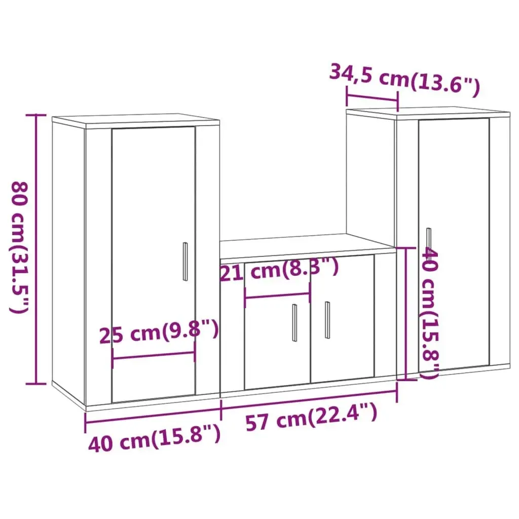 3 Piece TV Cabinet Set Smoked Oak Engineered Wood 3188523