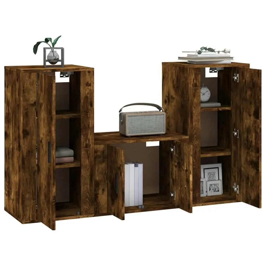 3 Piece TV Cabinet Set Smoked Oak Engineered Wood 3188523