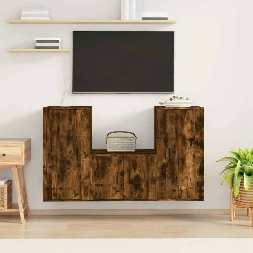 3 Piece TV Cabinet Set Smoked Oak Engineered Wood 3188523