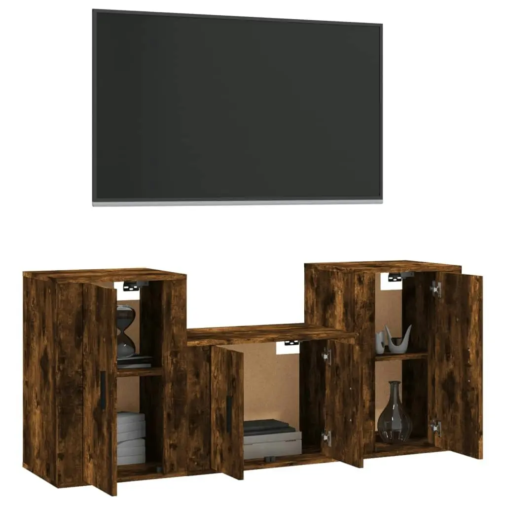 3 Piece TV Cabinet Set Smoked Oak Engineered Wood 3188387