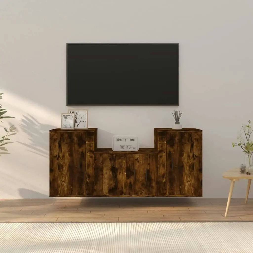 3 Piece TV Cabinet Set Smoked Oak Engineered Wood 3188387