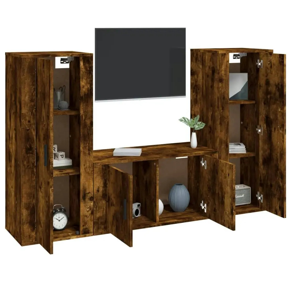 3 Piece TV Cabinet Set Smoked Oak Engineered Wood 3188755