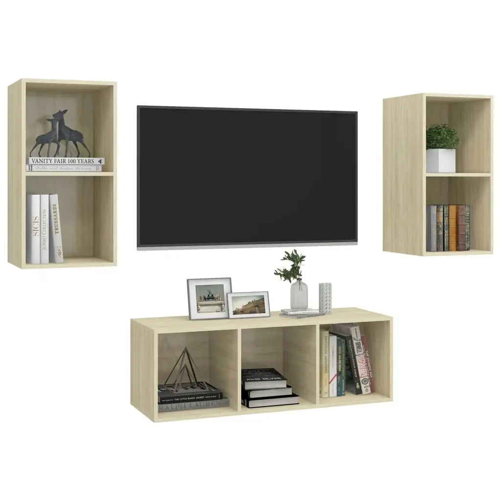 3 Piece TV Cabinet Set Sonoma Oak Engineered Wood 3079739