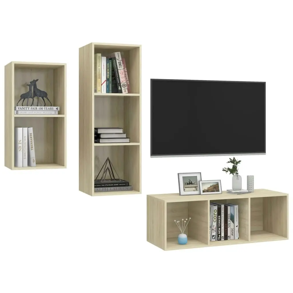 3 Piece TV Cabinet Set Sonoma Oak Engineered Wood 3079631