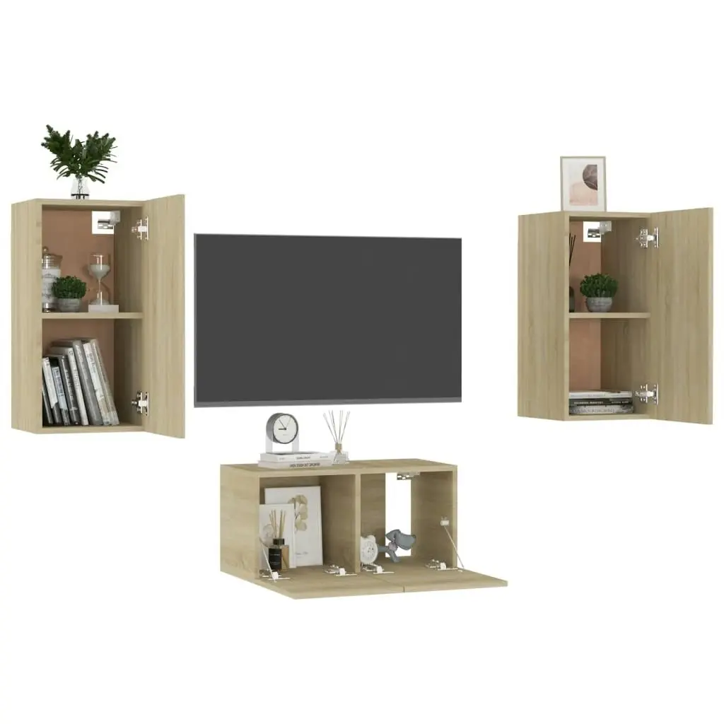 3 Piece TV Cabinet Set Sonoma Oak Engineered Wood 3078972