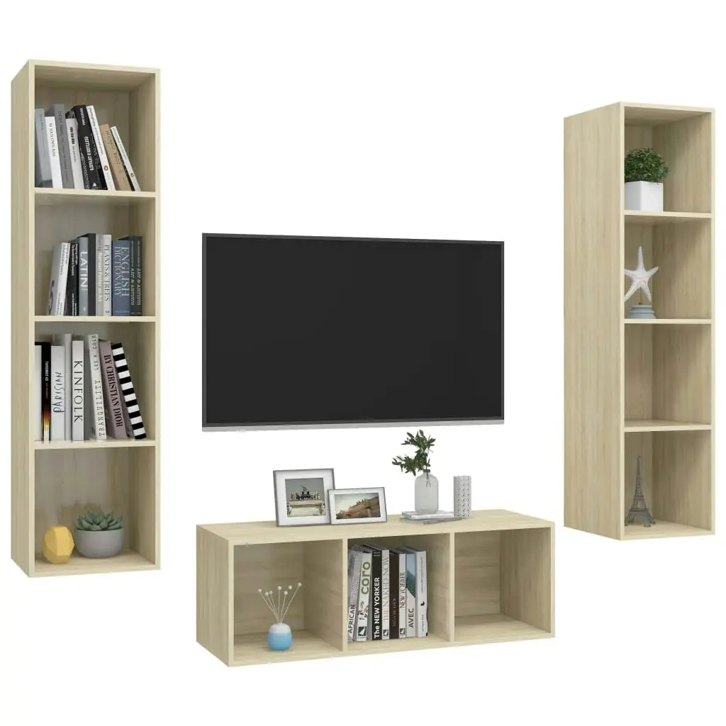 3 Piece TV Cabinet Set Sonoma Oak Engineered Wood 3079757