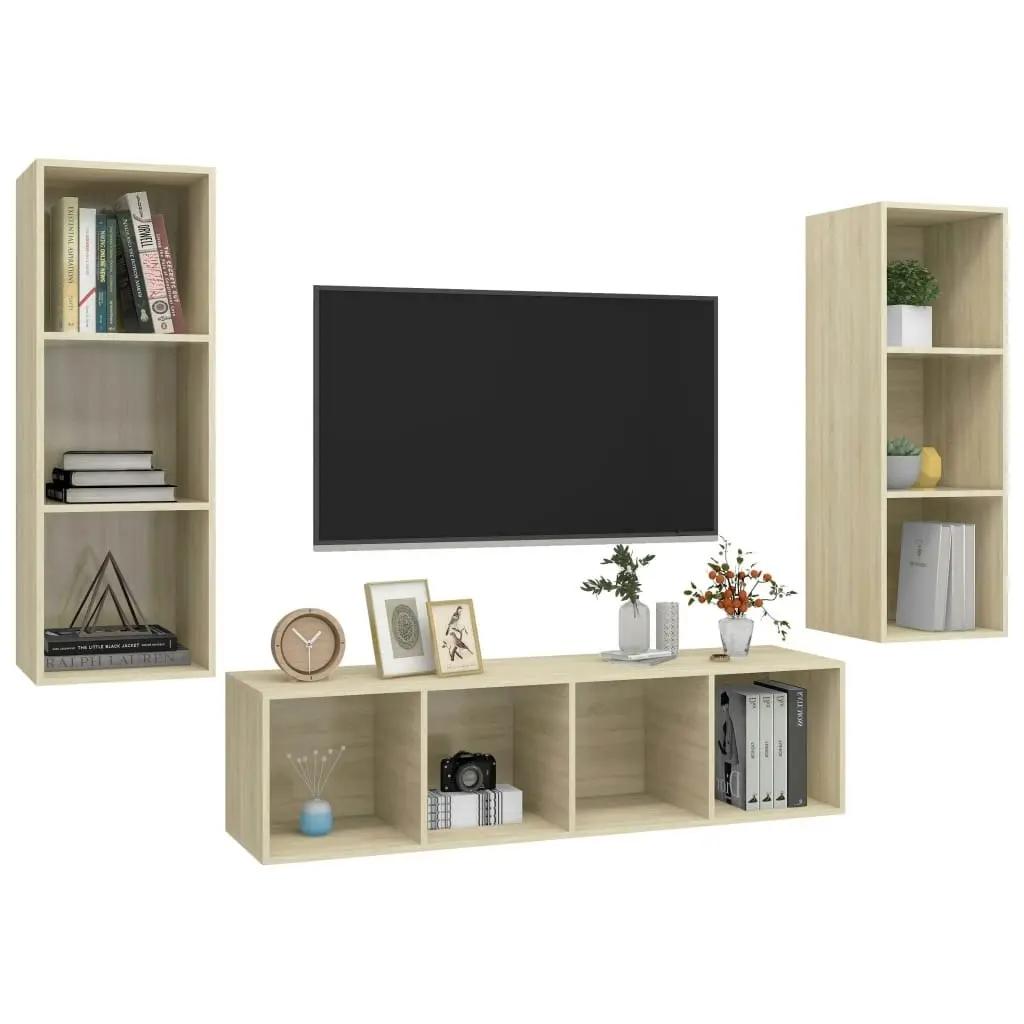 3 Piece TV Cabinet Set Sonoma Oak Engineered Wood 3079748