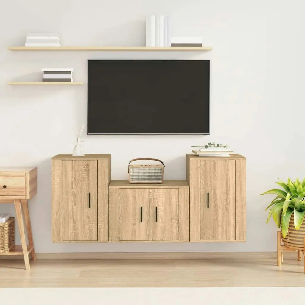 3 Piece TV Cabinet Set Sonoma Oak Engineered Wood 3188497