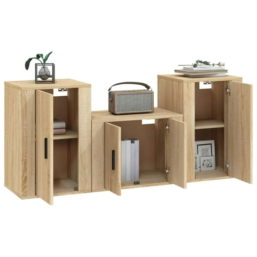 3 Piece TV Cabinet Set Sonoma Oak Engineered Wood 3188497