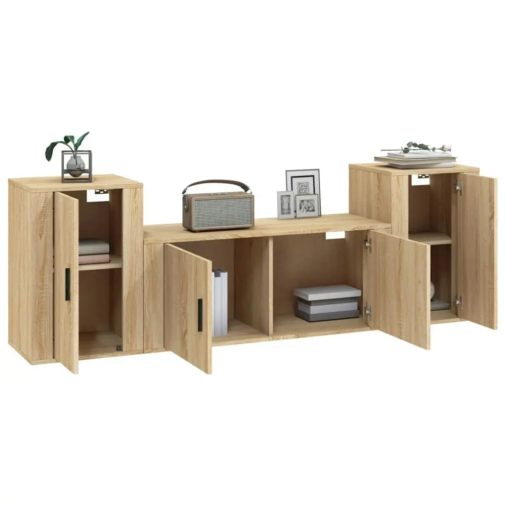 3 Piece TV Cabinet Set Sonoma Oak Engineered Wood 3188513