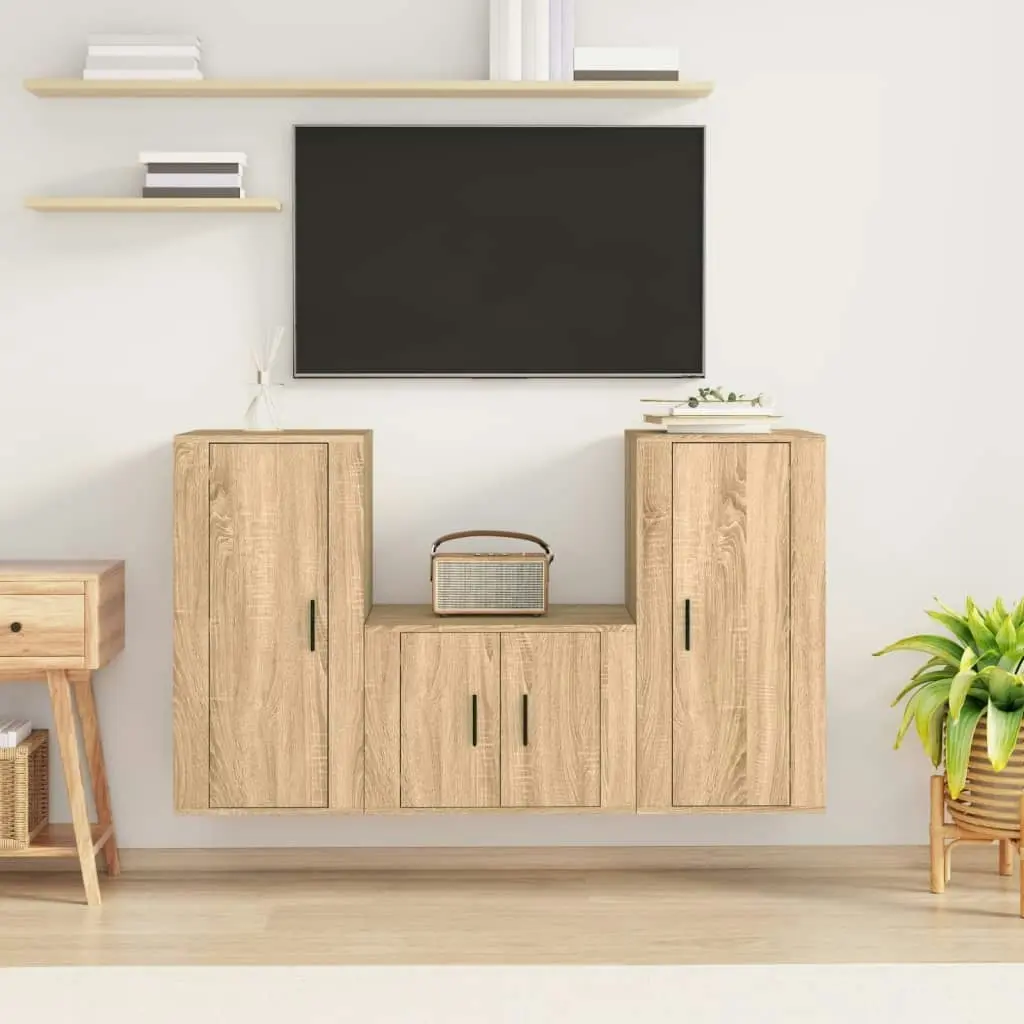 3 Piece TV Cabinet Set Sonoma Oak Engineered Wood 3188521