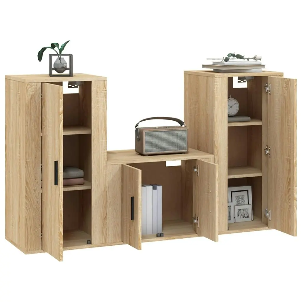 3 Piece TV Cabinet Set Sonoma Oak Engineered Wood 3188521