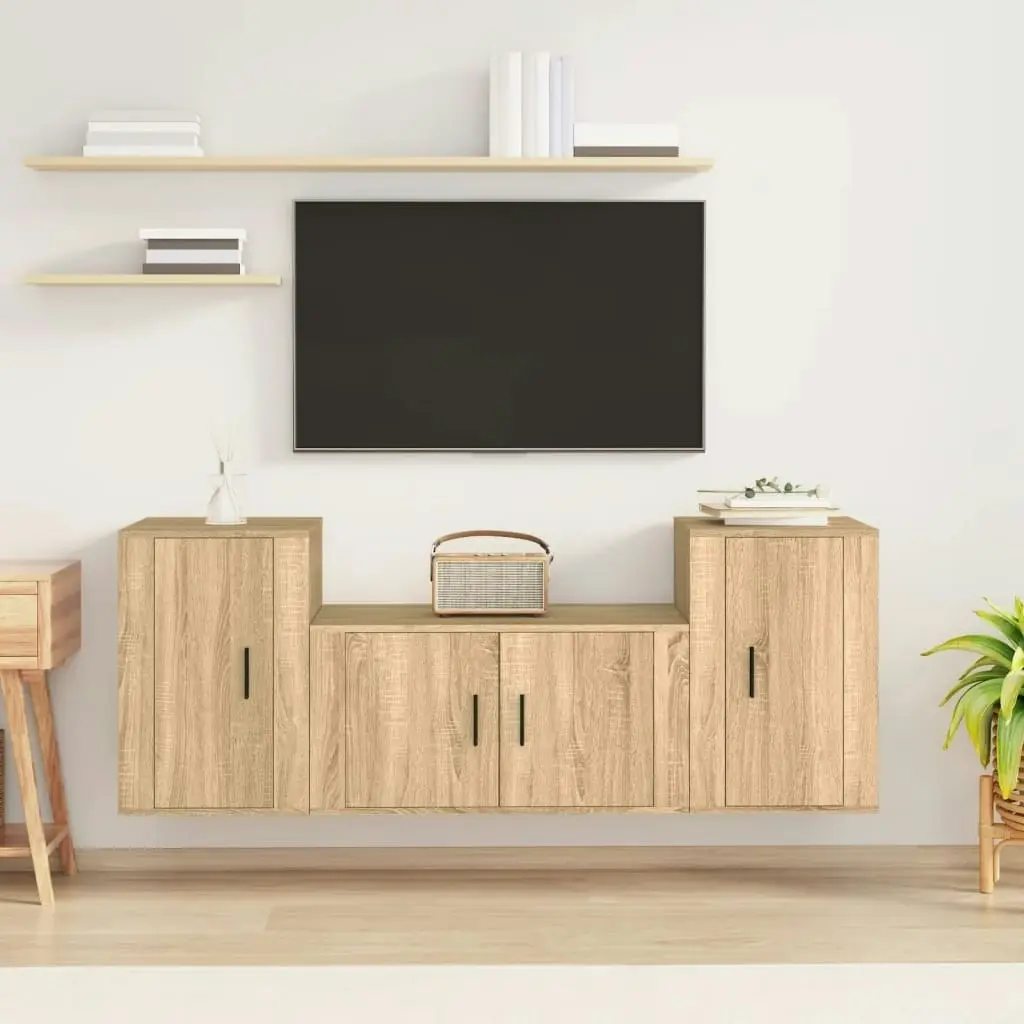 3 Piece TV Cabinet Set Sonoma Oak Engineered Wood 3188505