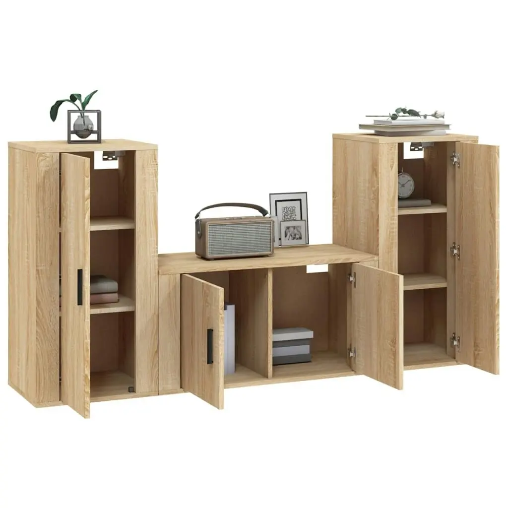 3 Piece TV Cabinet Set Sonoma Oak Engineered Wood 3188529