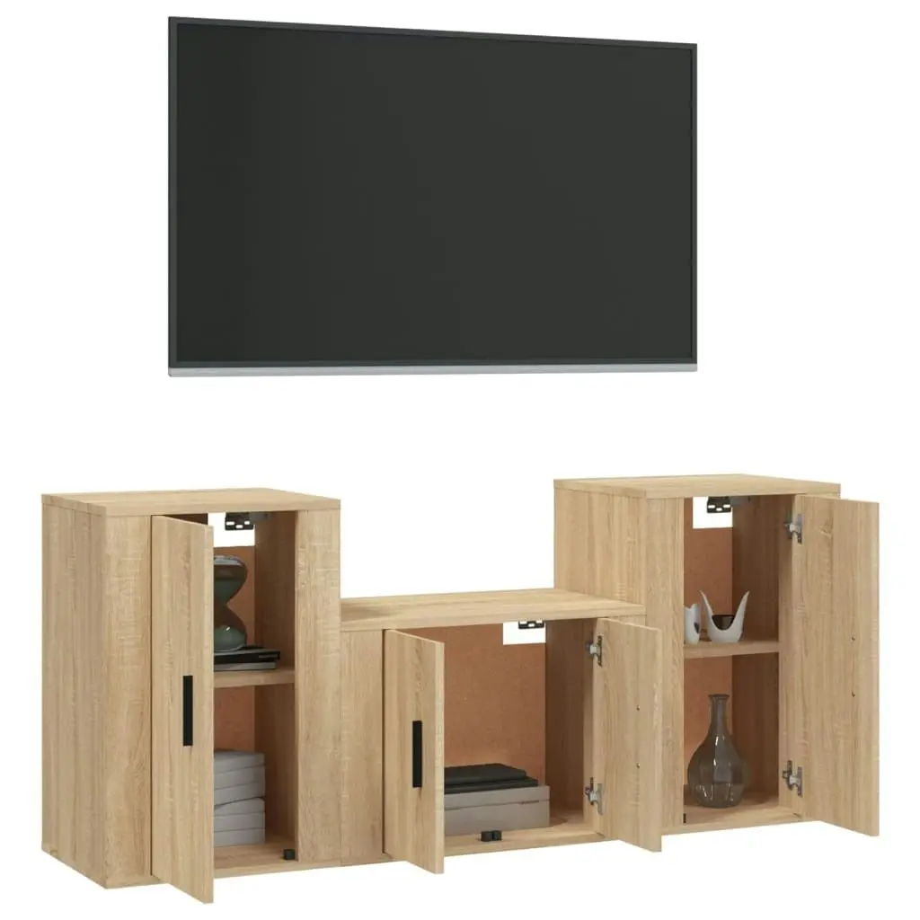 3 Piece TV Cabinet Set Sonoma Oak Engineered Wood 3188385