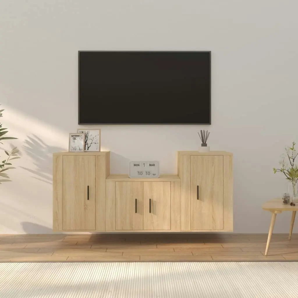 3 Piece TV Cabinet Set Sonoma Oak Engineered Wood 3188385