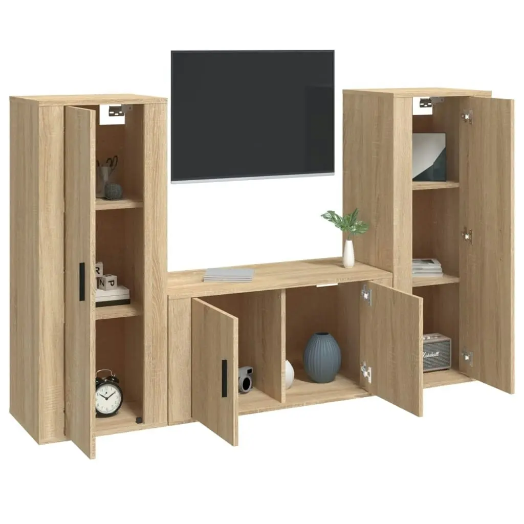 3 Piece TV Cabinet Set Sonoma Oak Engineered Wood 3188753