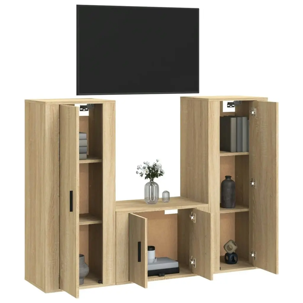 3 Piece TV Cabinet Set Sonoma Oak Engineered Wood 3188745