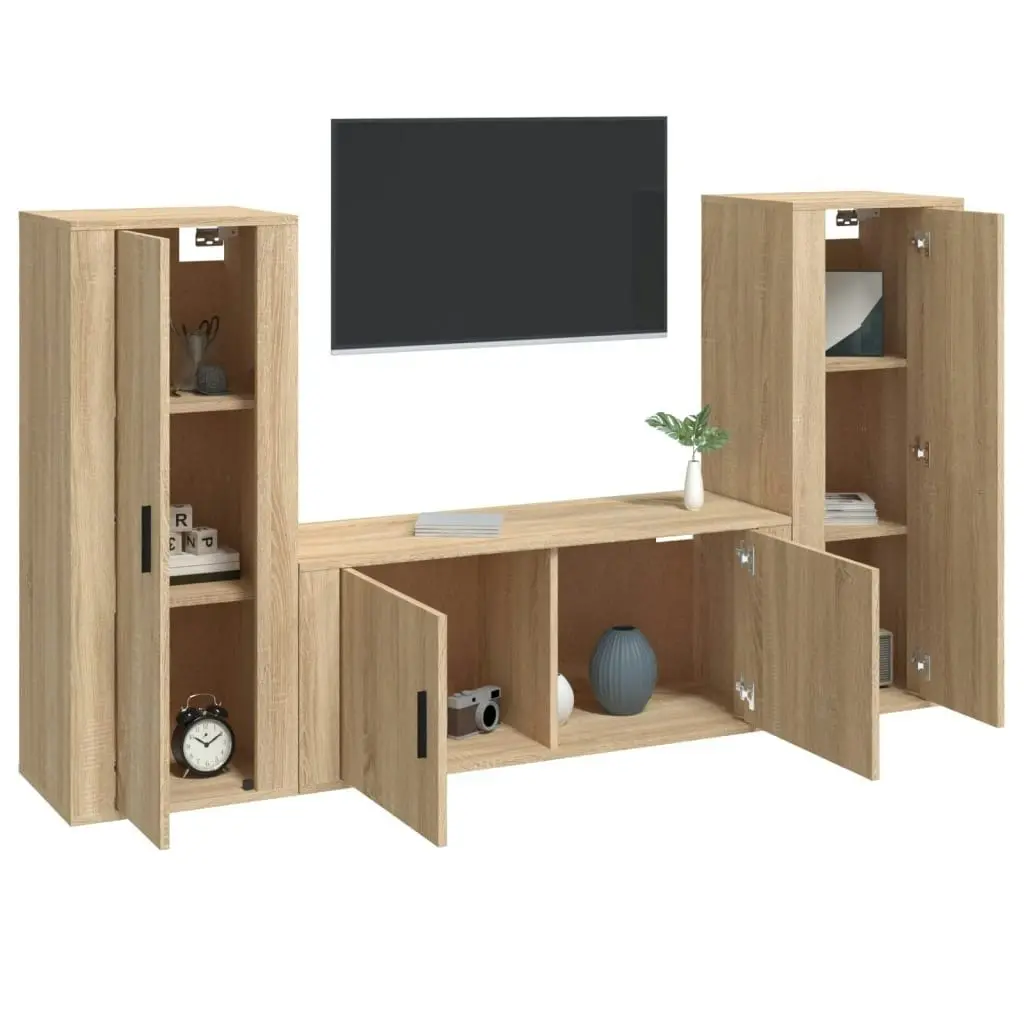 3 Piece TV Cabinet Set Sonoma Oak Engineered Wood 3188761