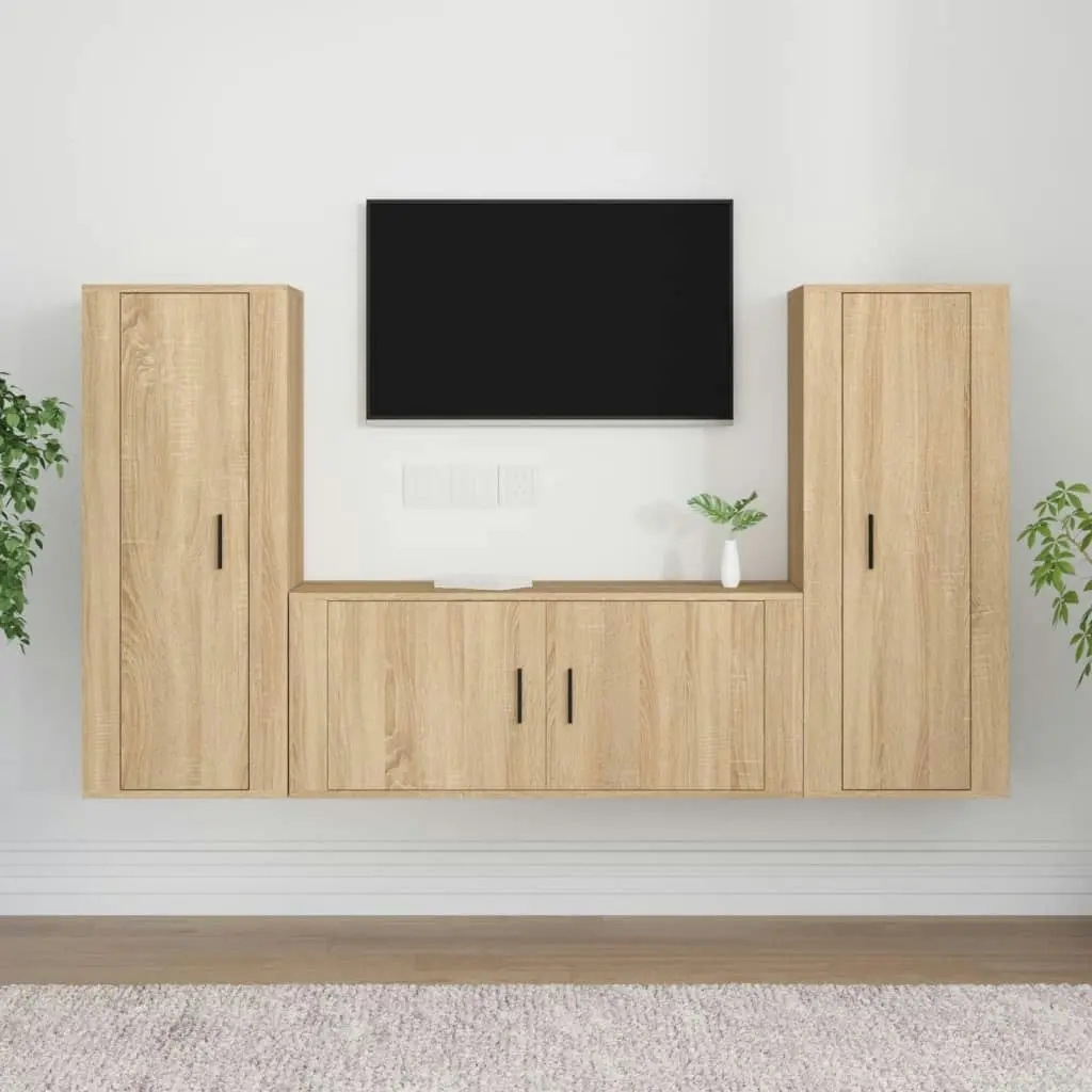 3 Piece TV Cabinet Set Sonoma Oak Engineered Wood 3188761