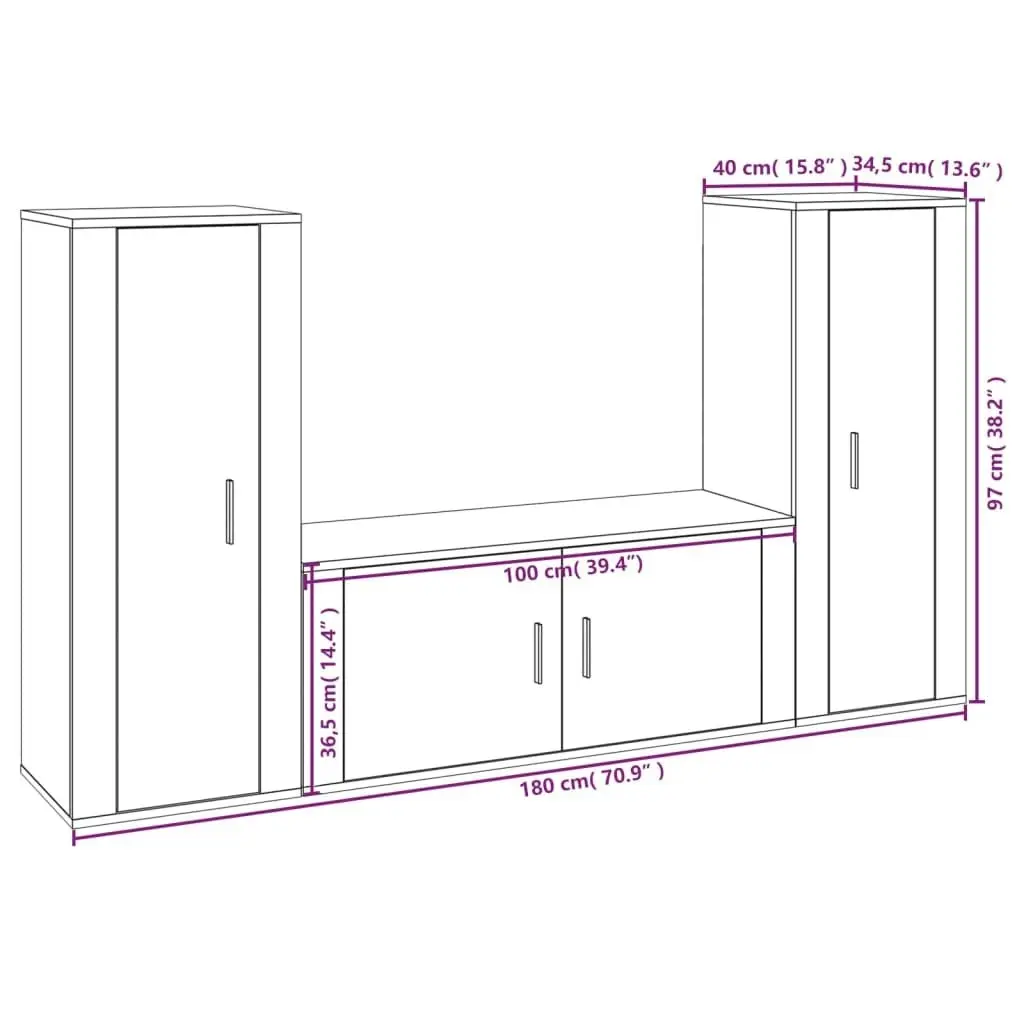 3 Piece TV Cabinet Set Sonoma Oak Engineered Wood 3188761