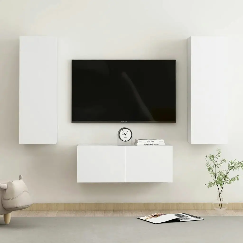 3 Piece TV Cabinet Set White Engineered Wood 3078658