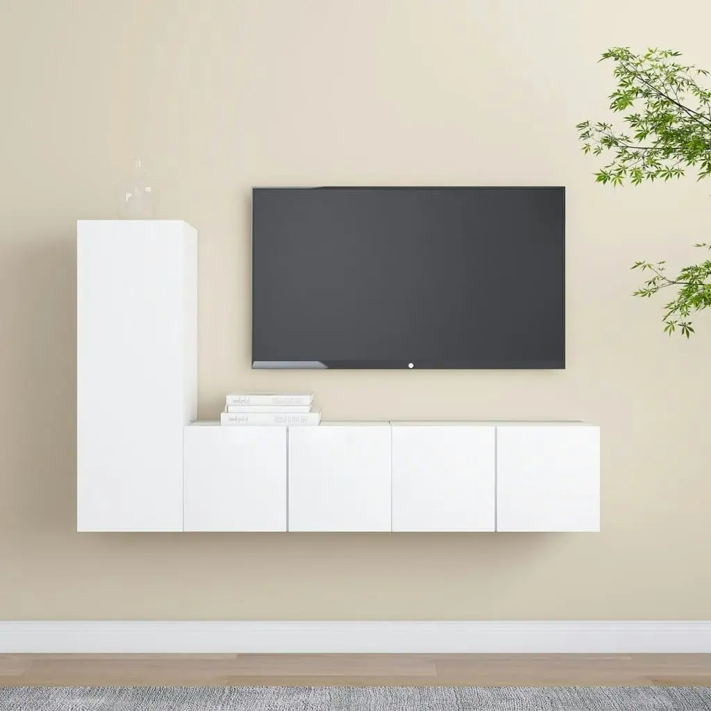 3 Piece TV Cabinet Set White Engineered Wood 3078673