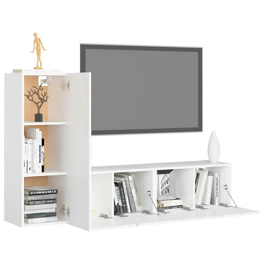 3 Piece TV Cabinet Set White Engineered Wood 3078673