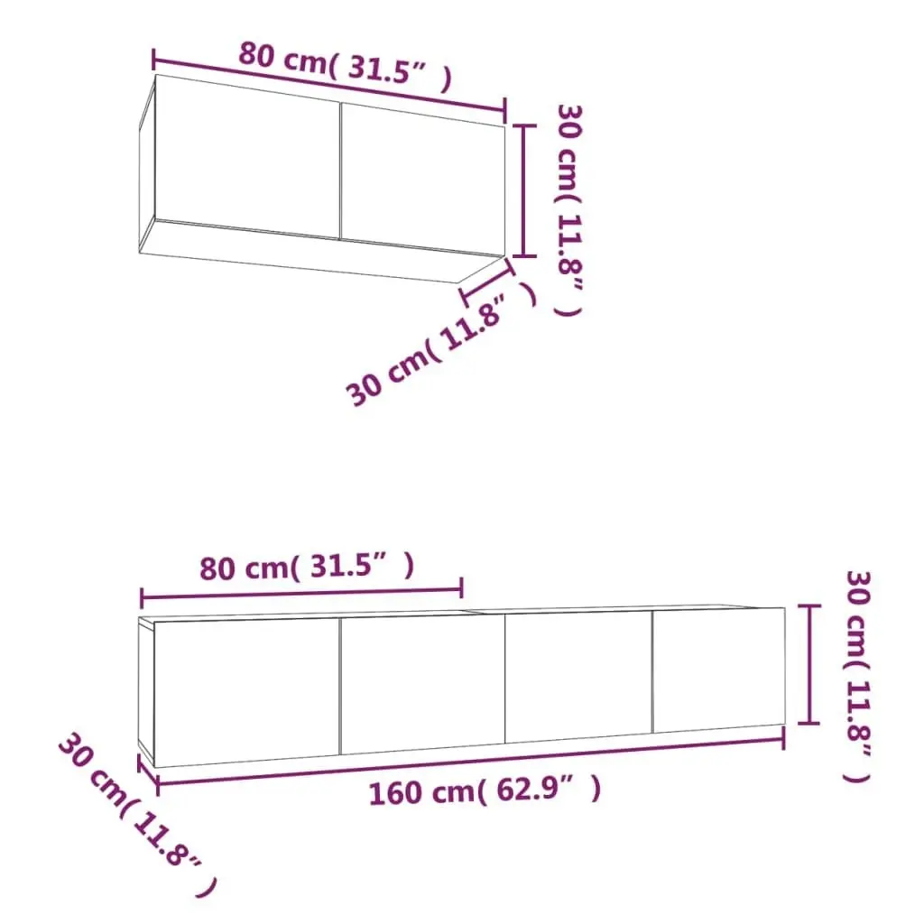 3 Piece TV Cabinet Set White Engineered Wood 3114470