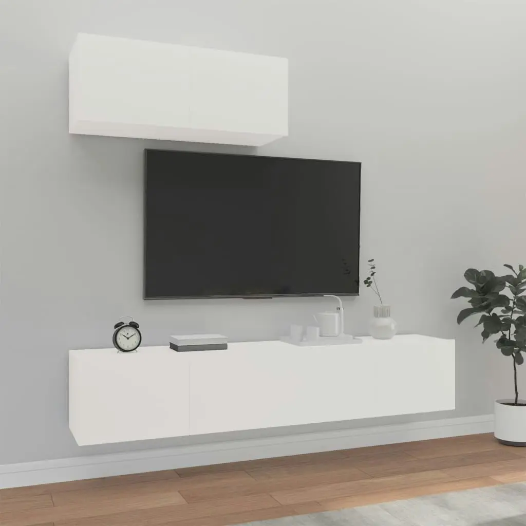 3 Piece TV Cabinet Set White Engineered Wood 3114470