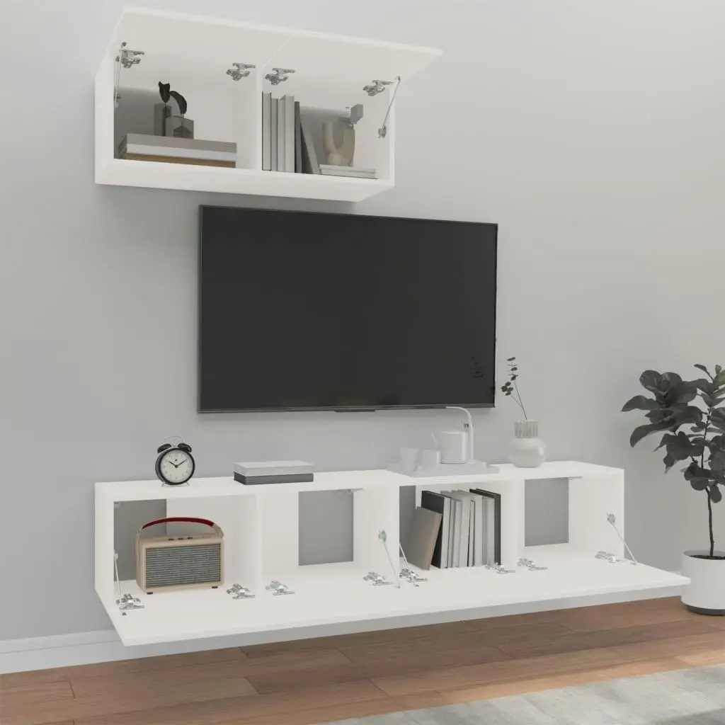 3 Piece TV Cabinet Set White Engineered Wood 3114470