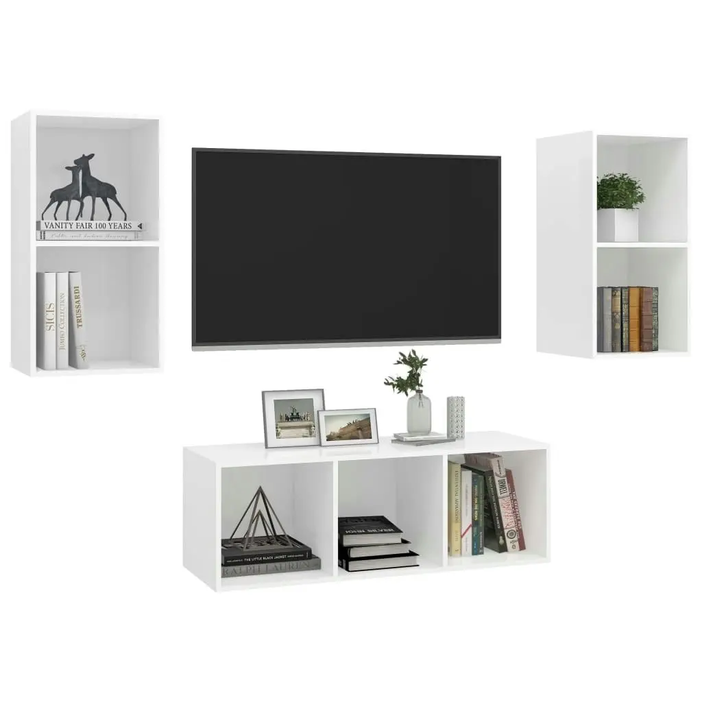 3 Piece TV Cabinet Set White Engineered Wood 3079736