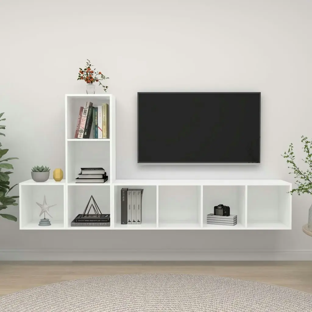 3 Piece TV Cabinet Set White Engineered Wood 3079826