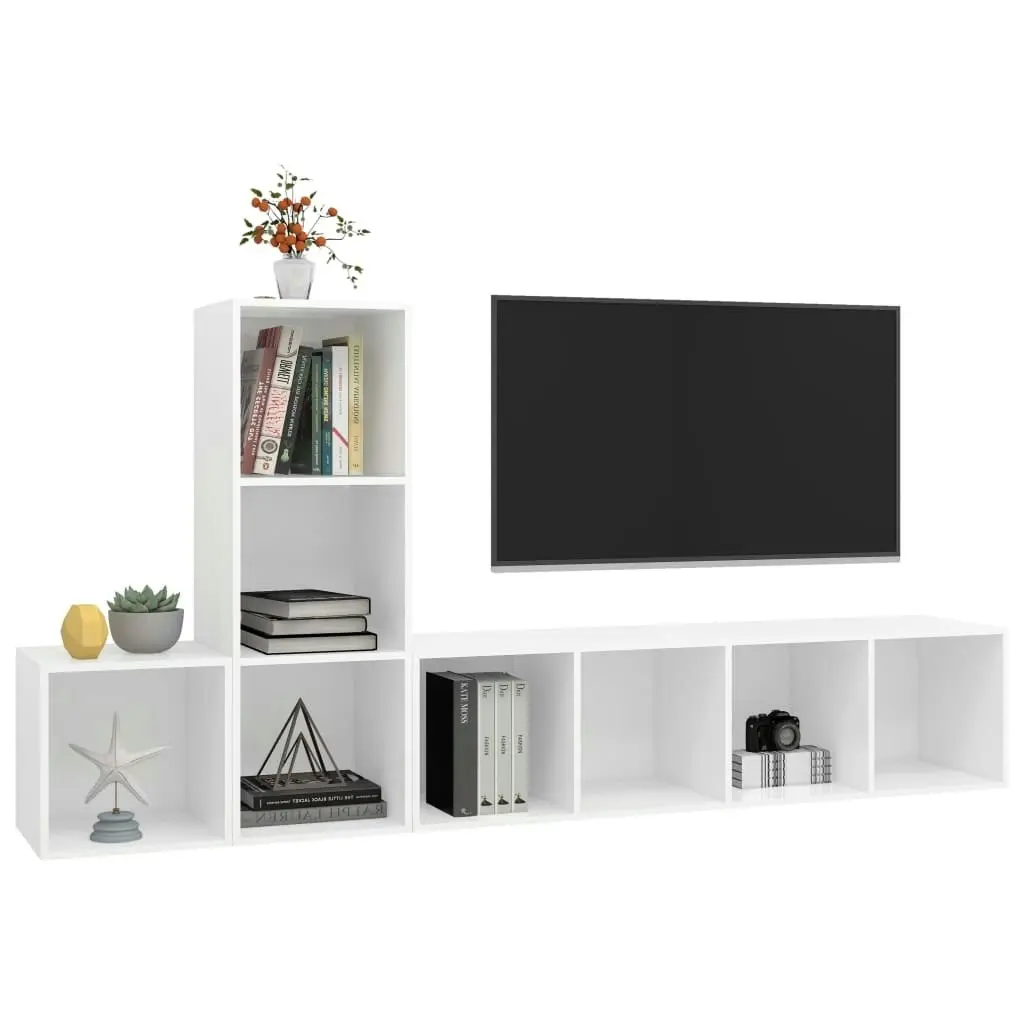 3 Piece TV Cabinet Set White Engineered Wood 3079826