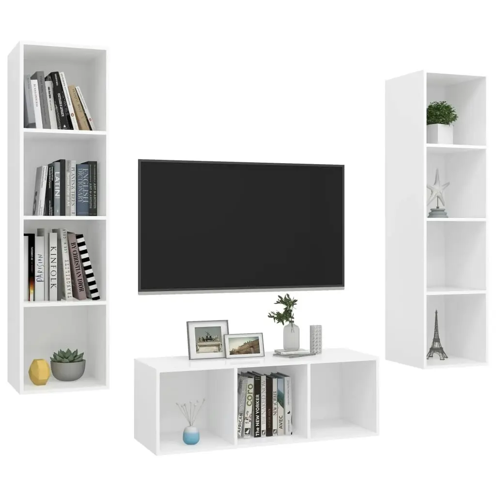 3 Piece TV Cabinet Set White Engineered Wood 3079754