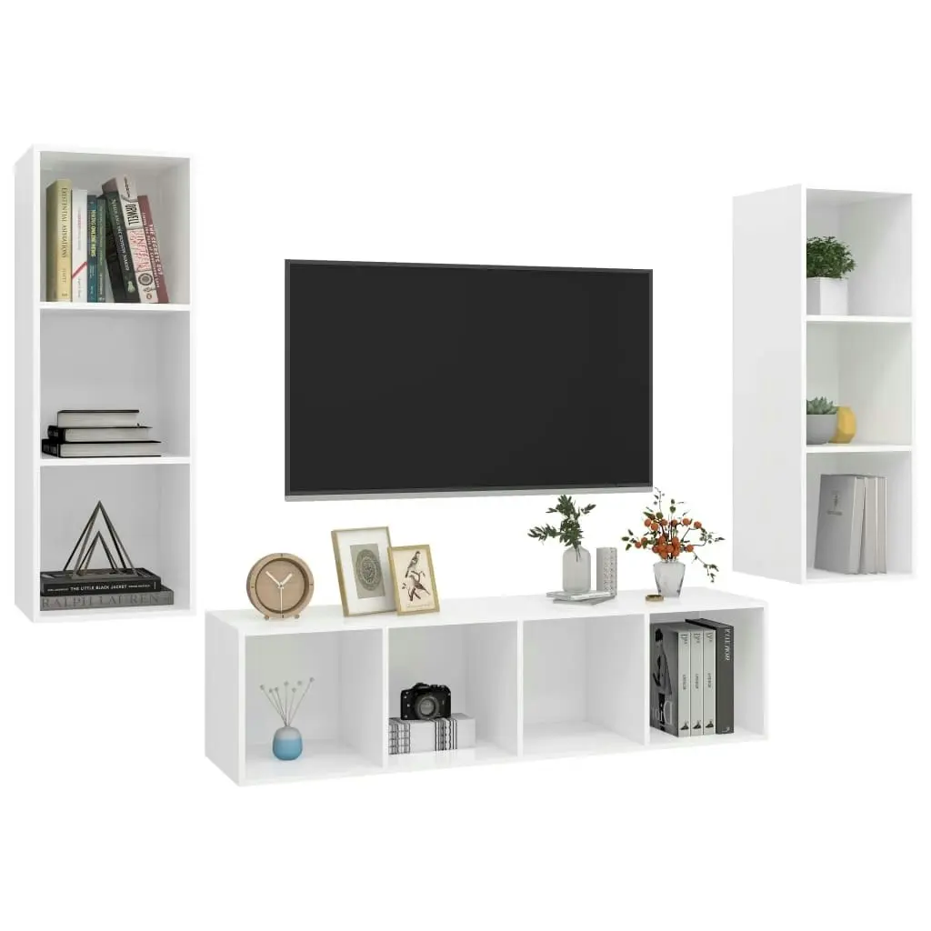 3 Piece TV Cabinet Set White Engineered Wood 3079745