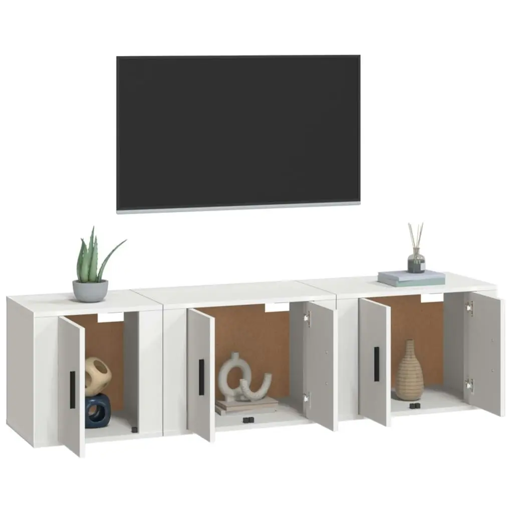 3 Piece TV Cabinet Set White Engineered Wood 3188438