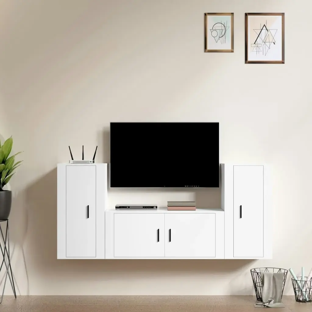 3 Piece TV Cabinet Set White Engineered Wood 3188534