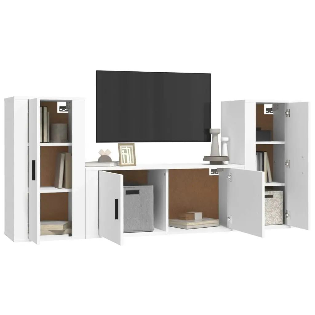 3 Piece TV Cabinet Set White Engineered Wood 3188534