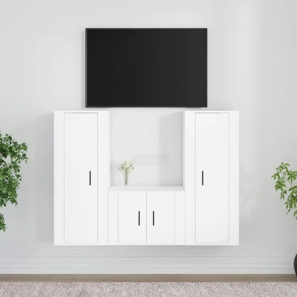 3 Piece TV Cabinet Set White Engineered Wood 3188742